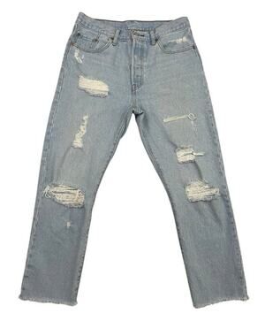 Levis 501 Jeans Womens 29X26 Blue High Rise Button Fly Crop Distressed Denim